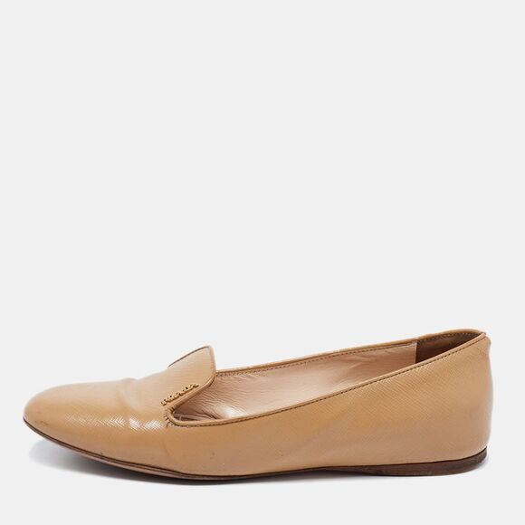 Prada Beige Patent Leather Smoking Flats Size 37.5 - Picture 1 of 4